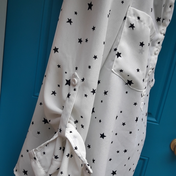 Star Shirt Long Sleeves 3/4 Length Holders Double Pockets Buttons Stars - Picture 6 of 11